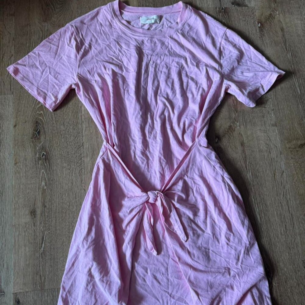 Xirena Pink Emme Tie-Front Cotton T-Shirt Mini Dress Size S